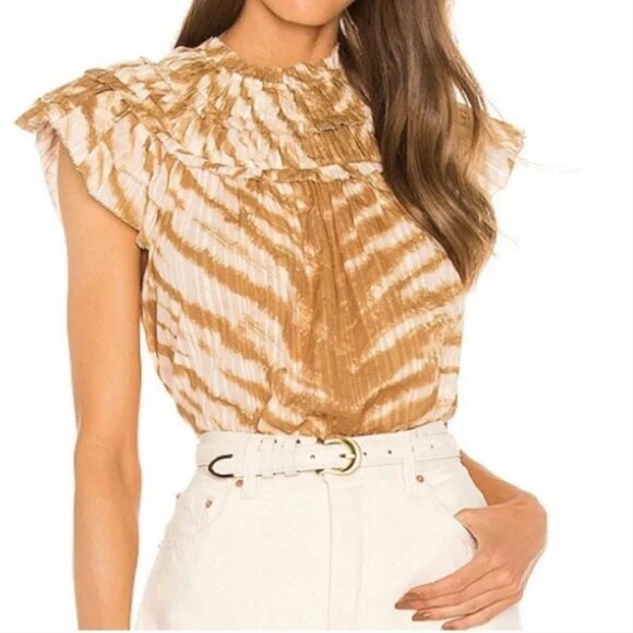 Ulla Johnson	Blouse | Camel & Cream Laila Ruffle Top Boho Western | Size 2 - Picture 1 of 11